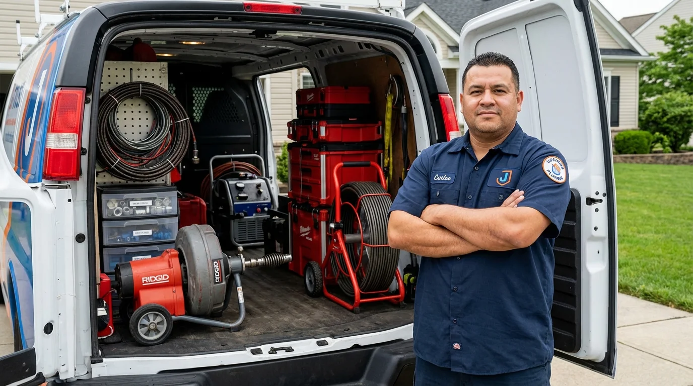 Professional drain cleaning equipment and Johns Plumbing LLC plumber in Sturbridge