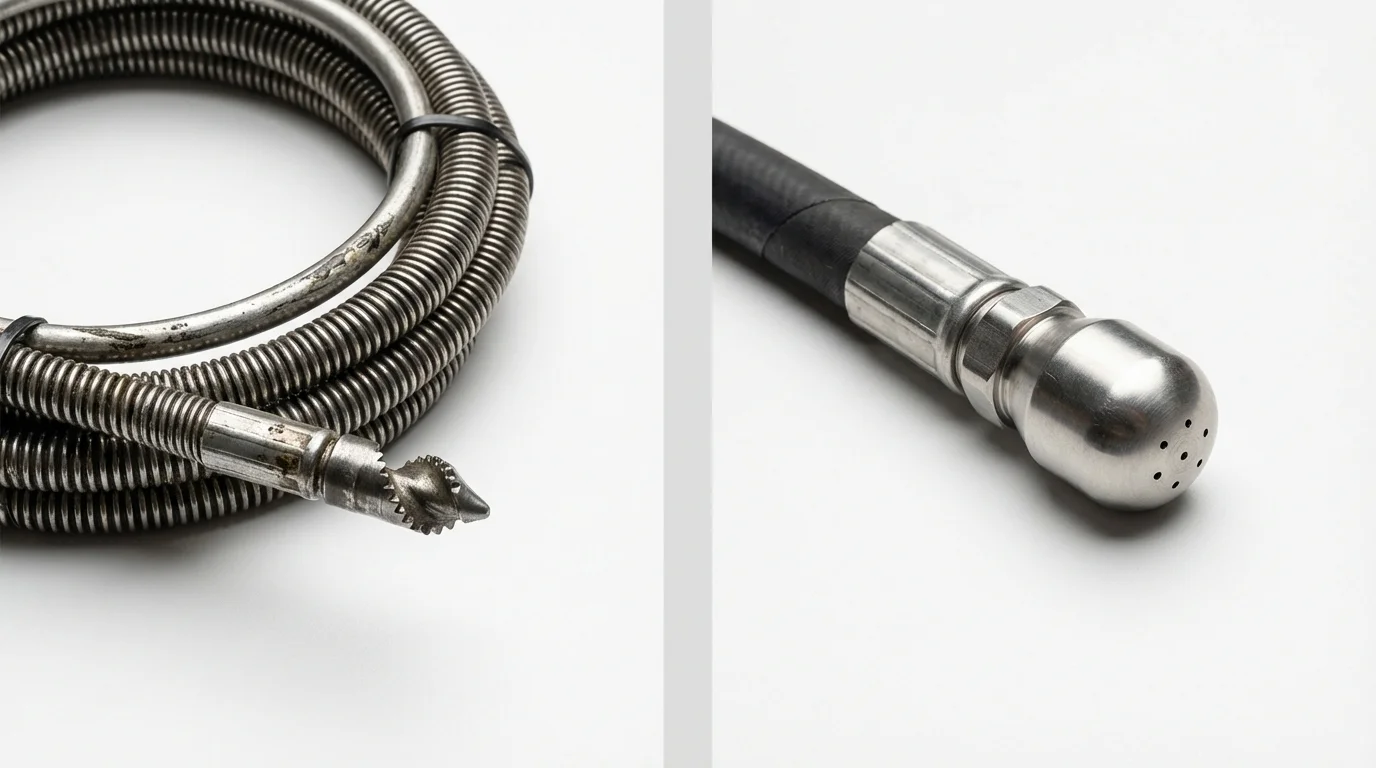 Drain snake cable and hydro jetting nozzle used for drain cleaning in Sturbridge, MA