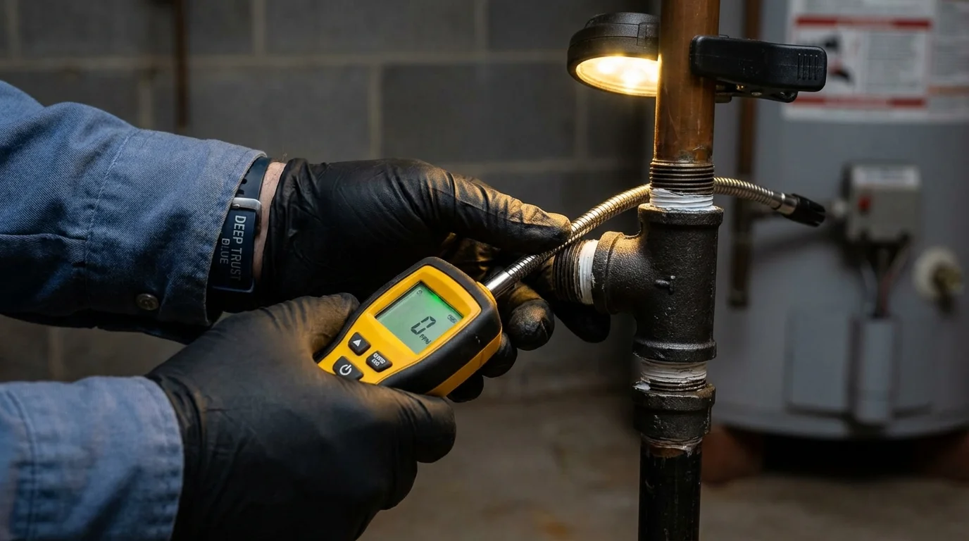 Gas leak detection with electronic sniffer by Johns Plumbing LLC in Sturbridge